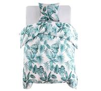 Kaloriko Parure de lit Housse de Couette Feuilles Vert 140x200 cm avec taie 60x70 cm en Micro Satin Polyester, Fermeture Eclair, Linge de Chambre Douce et Decorative pour Adulte Enfant Bebe