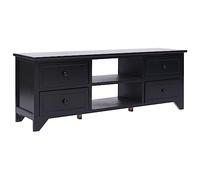 Kaloriko Paulownia - Meuble TV - Noir - 108 x 30 x 40 cm - Bois massif - Console multimédia avec 2 compartiments et 4 tiroirs - Pour salon, chambre à coucher