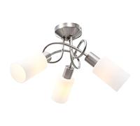 Kaloriko Plafonnier Blanc avec Abat-Jour en Verre, luminaire Design Moderne 3 Ampoules E14, Acier chromé, 50 x 27,5 cm, Salon Chambre Bureau intérieur Ambiance élégante