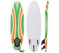 Kaloriko Planche de Surf 170 cm pour débutants en Mousse époxy légère, Longboard Vert et Orange avec ailerons Amovibles, Leash Haute résistance et Coussin de Traction pour Plage et océan