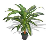 Kaloriko Plante Artificielle Dracaena en Pot 90 cm Vert et Jaune, 25 Feuilles, Feuillage synthétique en Plastique et Fil de Fer, décoration intérieur Salon Bureau, sans Entretien