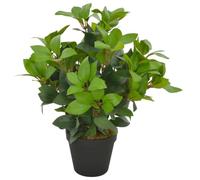 Kaloriko Plante Artificielle Laurier Vert 40 cm avec Pot, 315 Feuilles, Polyester et Bois, décoration intérieure pour Salon, Bureau, Composition végétale sans Entretien