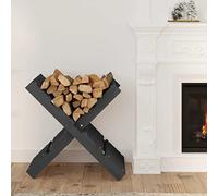 Kaloriko Porte-bûches gris en pin massif - 47 x 39,5 x 48 cm - Support pour bûches de chauffage avec poignée pour un rangement ordonné du bois de chauffage dans le salon, la terrasse et l'abri de