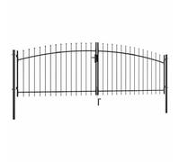 Kaloriko Porte de jardin double porte Woerden avec pointe de lance en acier revêtu par pulvérisation 400 x 149,5 cm avec poteaux, serrure et 3 clés pour cour, allée et porte de jardin avec sécurité et