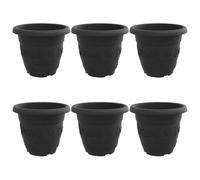 Kaloriko Pot à Fleurs Rond en Plastique Noir 6 pcs Ø 39 x 32 cm léger avec Drainage, Bord roulé, Usage intérieur extérieur Jardin Balcon terrasse, décoration botanique Moderne Pratique