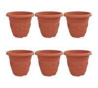 Kaloriko Pot à Fleurs Rond Rouge Brique en Plastique 39 x 32 cm 6 pièces pour Balcon Jardin terrasse intérieur extérieur avec Drainage Facile à Nettoyer Design Moderne