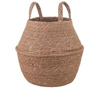 Kaloriko Pot de fleurs avec poignées 100 % jonc de mer naturel Ø 22 x 20 cm - Pot de fleurs pour herbes, balcon, terrasse, intérieur et extérieur, bac de salon, résistant au gel, stockage d'eau