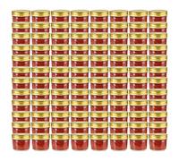 Kaloriko Pots à Confiture en Verre 110 ML avec Couvercle doré, Lot de 96, Bocal pour Conservation hermetique, Miel, sirop, Cuisine, Table Dejeuner, Cafe, Usage Quotidien