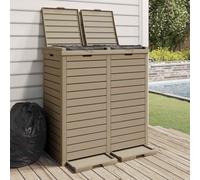 Kaloriko Poubelle d'extérieur Marron Clair en polypropylène 78 x 41 x 86 cm, 230 L, Double Couvercle, Texture Imitation Bois pour Jardin, Parc, tri selectif et Recyclage