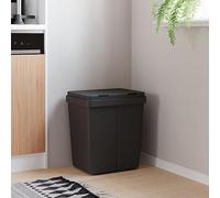 Kaloriko Poubelle Double Anthracite, bac de tri sélectif 2 x 25 L en polypropylène, couvercles à Ressort, Supports pour Sac, pour Cuisine, Bureau, Salle de Bain, Rangement hygiénique