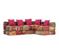 Kaloriko Pouf modulaire 4 places en tissu patchwork en coton 200 x 132 x 58 cm avec 5 coussins, coussin d'assise et housse rembourrée, polyvalent pour jardin, salle à manger, terrasse, balcon