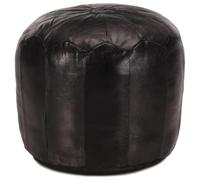 Kaloriko Pouf noir en cuir de chèvre véritable, 40 x 35 cm, coussin moderne, tabouret polyvalent et repose-pieds pour salon, chambre à coucher, confortable et stable