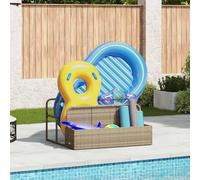 Kaloriko Rangement pour Matelas gonflables de Piscine Beige en résine tressée, Panier avec Compartiments, Acier thermolaqué, résistant aux UV, 110 x 100 x 57 cm pour terrasse Jardin Balcon