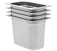 Kaloriko Récipients Gastronorm 4 pcs GN 1/4 200 mm en Acier Inoxydable argenté, bac gastronorme empilable 5,5 L pour Bain Marie, Buffet, Cuisine, Restaurant, hôtel