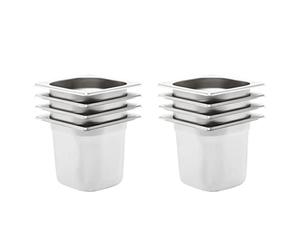Kaloriko Récipients Gastronorm 8 pcs GN 1/6 150 mm en Acier Inoxydable argenté, bac récipient cuve Plateau Insert pour Bain Marie Maintien Temperature Service Traiteur Restauration Cuisine Restaurant