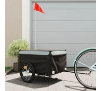 Kaloriko Remorque de vélo noire et grise en fer avec capacité de charge de 45 kg, pliable et robuste, avec timon et drapeau de sécurité pour le transport de bagages, charges, enfants