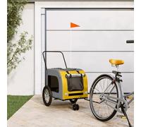 Kaloriko Remorque de vélo pour Animaux de Compagnie Jaune et Gris, Poussette Landau Chariot Buggy Transport Voyage Promenade, Filet Respirant, Roulette, Pliable, Cabine 45 kg pour Chien, Chat, Lapin
