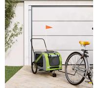 Kaloriko Remorque de vélo pour Animaux de Compagnie Vert et Gris, Poussette Landau Chariot Buggy Transport Promenade Voyage Marche Roulette Pliable Filet Respirant securite Frein