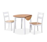 Kaloriko Salon à manger 3 pièces MDF et bois d'hévéa blanc avec table pliante 90 x 75 cm et 2 chaises peu encombrant pour salle à manger et repas