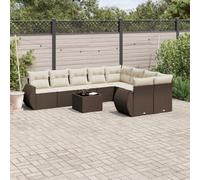 Kaloriko Salon de Jardin 10 pcs avec Coussins Marron résine tressée Module canapé Fauteuil Pouf Angle Banquette extérieur terrasse Balcon Patio détente