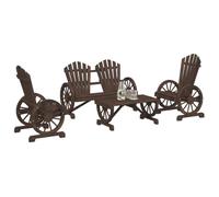 Kaloriko Salon de Jardin 4 pcs Bois de Sapin Massif Style Adirondack Ensemble mobilier extérieur avec Table Bois patinée et chaises Confortables pour Balcon Patio détente