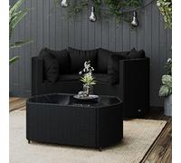 Kaloriko Salon de Jardin 4 pcs en résine tressée Noir avec Coussins, canapé d'angle Modular, Table Basse Verre trempé, Ensemble mobilier extérieur Balcon Jardin Patio Confortable