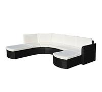 Kaloriko Salon de Jardin 4 pièces en résine tressée Noir avec Coussins crème, Ensemble mobilier Outdoor Patio, Comprenant canapé d'angle, poufs Confortables, idéal Balcon terrasse Jardin