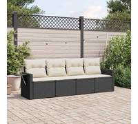 Kaloriko Salon de Jardin 4 pièces en résine tressée Noire avec Coussins Blanc crème Ensemble mobilier extérieur terrasse Patio Table et chaises Balcon