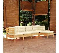 Kaloriko Salon de Jardin 5 pcs en Bois de pin Massif avec Coussins crème Ensemble mobilier de Patio extérieur Chaise canapé et Repose-Pied Durable pour Balcon Jardin terrasse détente