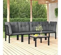 Kaloriko Salon de Jardin 5 pcs Noir et Gris résine tressée Ensemble mobilier extérieur Chaise d'angle Coussin Confortable Table Basse Robuste pour Patio Balcon et Jardin