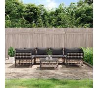 Kaloriko Salon de Jardin 7 pcs en résine tressée Anthracite avec Coussins Gris foncé, Ensemble modulable canapé d'angle et Central, mobilier extérieur pour terrasse Balcon Piscine