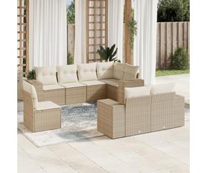 Kaloriko Salon de Jardin 8 pcs Beige en résine tressée avec Coussins Amovibles, Ensemble mobilier extérieur pour terrasse, Balcon ou Patio, adapté pour Conversations et détente en Plein air