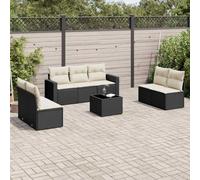 Kaloriko Salon de Jardin 8 pcs en résine tressée Noire avec Coussins Blanc crème, Ensemble modulable canapé Fauteuil Pouf siège avec Rangement, idéal terrasse Balcon extérieur détente