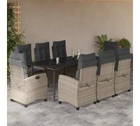 Kaloriko Salon de jardin 9 pièces avec coussins, gris clair, fauteuil relax réglable, table en verre 200 x 100 cm, résistant aux UV pour terrasse et balcon