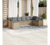 Kaloriko Salon de Jardin avec Coussins 10 pcs Beige résine tressée canapé Fauteuil Pouf Angle Module élément siège Banquette Sofa méridienne chauffeuse accoudoir Dossier modulable sectionnel