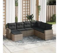 Kaloriko Salon de Jardin avec Coussins 7 pcs Gris résine tressée canapé Fauteuil Pouf Angle Module siège Banquette Sofa méridienne chauffeuse accoudoir Dossier modulable sectionnel composable Assise
