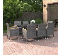 Kaloriko Salon de jardin de 9 pièces en polyrotin gris, table 200 x 100 cm, avec 8 chaises et coussins, ensemble de meubles de patio d'extérieur