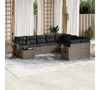 Kaloriko Salon de Jardin en résine tressée Gris avec Coussins, Ensemble 10 pièces composé de canapé, fauteuils et Table, mobilier extérieur modulable pour terrasse, Balcon et Patio Confortable
