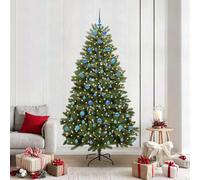 Kaloriko Sapin de Noël Artificiel 210 cm Vert en PVC et métal, 300 LED USB 5 V, 8 Modes d'éclairage, Branches articulées, Support Stable, pour intérieur et extérieur abrité, avec Boules et Sommet