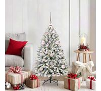 Kaloriko Sapin de Noël Artificiel Vert et Blanc 120 cm PVC et métal, 150 LED 5 V USB, 8 Modes, Boules et Neige en Feutrine, Branches articulées, intérieur extérieur abrité, Ambiance fête Hiver