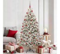 Kaloriko Sapin de Noël Artificiel Vert et Blanc 180 cm PVC et métal, Branches articulées, 300 LED USB, 8 Modes Lumineux, Boules incluses, Neige en Feutrine, intérieur extérieur abrité