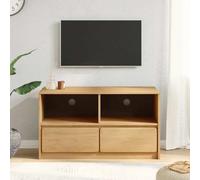 Kaloriko SAUDA Meuble TV aspect chêne 99 x 43 x 55 cm en pin massif avec 3 tiroirs pour salon, centre de divertissement