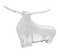 Kaloriko Sculpture de taureau en aluminium argenté 37 x 44 x 17 cm avec incrustations décoratives pour salon, chambre à coucher, couloir, bureau comme œuvre d'art moderne et objet de décoration
