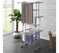 Kaloriko Séchoir étendoir à Linge à 3 Niveaux Pliable Extensible sur Roues argenté, Structure Aluminium 60 x 70 x 129 cm, Usage Mural radiateur Balcon intérieur buanderie
