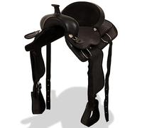 Kaloriko Selle western en cuir véritable de 40,6 cm - Noir - Avec licol, sangle de selle et étrier pour équitation, randonnée, dressage et entraînement en plein air