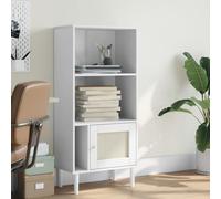 Kaloriko SENJA Bibliothèque aspect rotin blanche en pin massif 60 x 35 x 130 cm avec espace de rangement et porte, étagère en bois pour salon, chambre à coucher, bureau