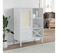 Kaloriko SENJA Buffet haut, aspect rotin, blanc, 90 x 40 x 112 cm, en pin massif avec peinture UV, espace de rangement polyvalent pour salon et salle à manger