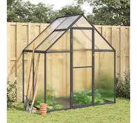 Kaloriko Serre anthracite avec cadre de fondation et plaques en polycarbonate 169 x 114 x 195 cm Serre en aluminium pour jardin, tomates, légumes avec fenêtre d'aération et porte battante, idéale pour