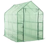 Kaloriko Serre Tunnel de Plain-Pied avec 12 étagères, Acier Enduit de Poudre, bache Verte Transparente 143 x 214 x 196 cm pour semis Potager, Plante, Fleur, Hiver, Gel, Jardin Exterieur