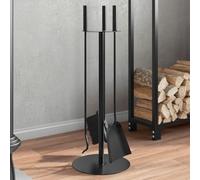 Kaloriko Serviteur cheminée 4 pièces en Acier Noir, Support 22 x 59 cm, tisonnier, Pelle, Balai, Pince, Accessoire pour poêle Bois, Insert, Foyer, Nettoyage des Cendres et Rangement